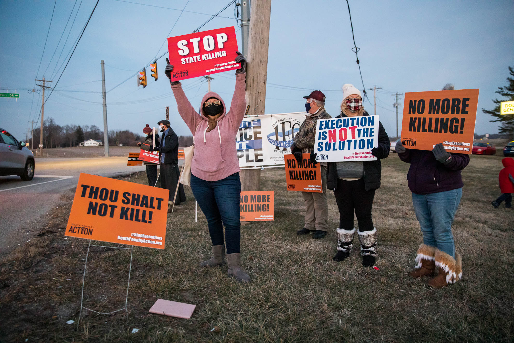 Protesters outside the prison in Terre Haute included family of Lisa Montgomery